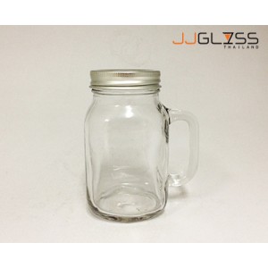 Mason Jar 620 Silver - Handmade Colour Water Glass, Cover Silver, 22 oz (620 ml.)